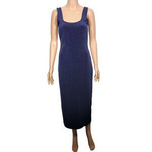 J. Crew Vintage Y2K Women's Navy Blue Midi Length Slit Sleeveless Dress Size 4